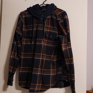 NWOT Express Black Long Sleeve Hooded Flannel M